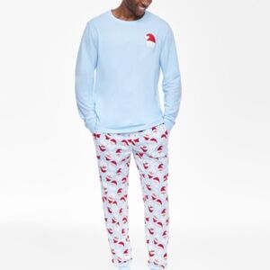 Holiday Lane Men's Santa Cotton Matching Family Pajamas Set, Blue Size S NWT